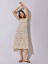 Women's Crochet Cream Midi Dress