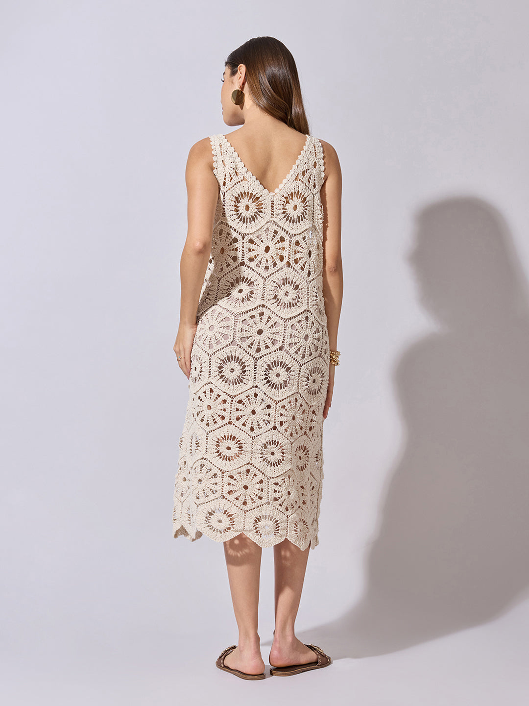 Women's Crochet Cream Midi Dress