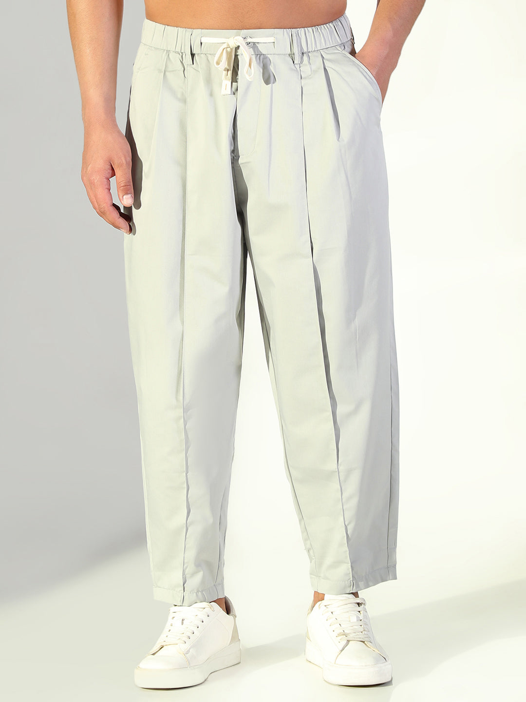 Men Grey Solid Korean Trousers