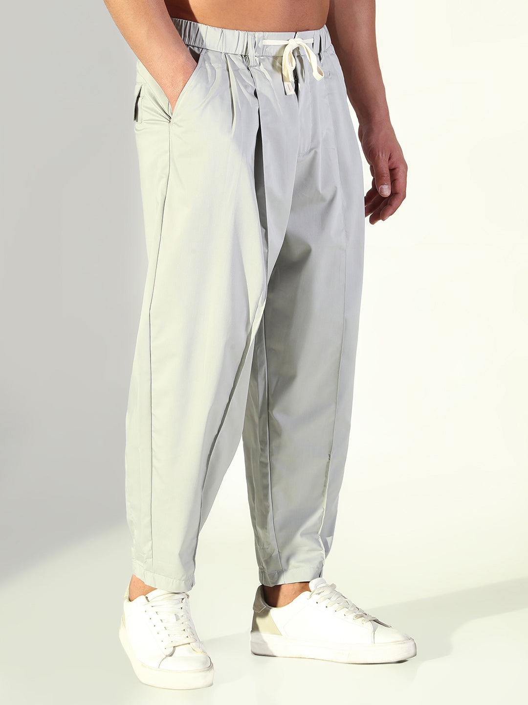 Men Grey Solid Korean Trousers