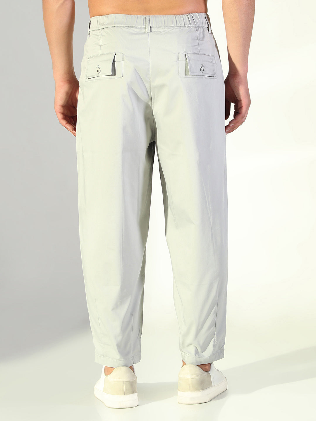 Men Grey Solid Korean Trousers