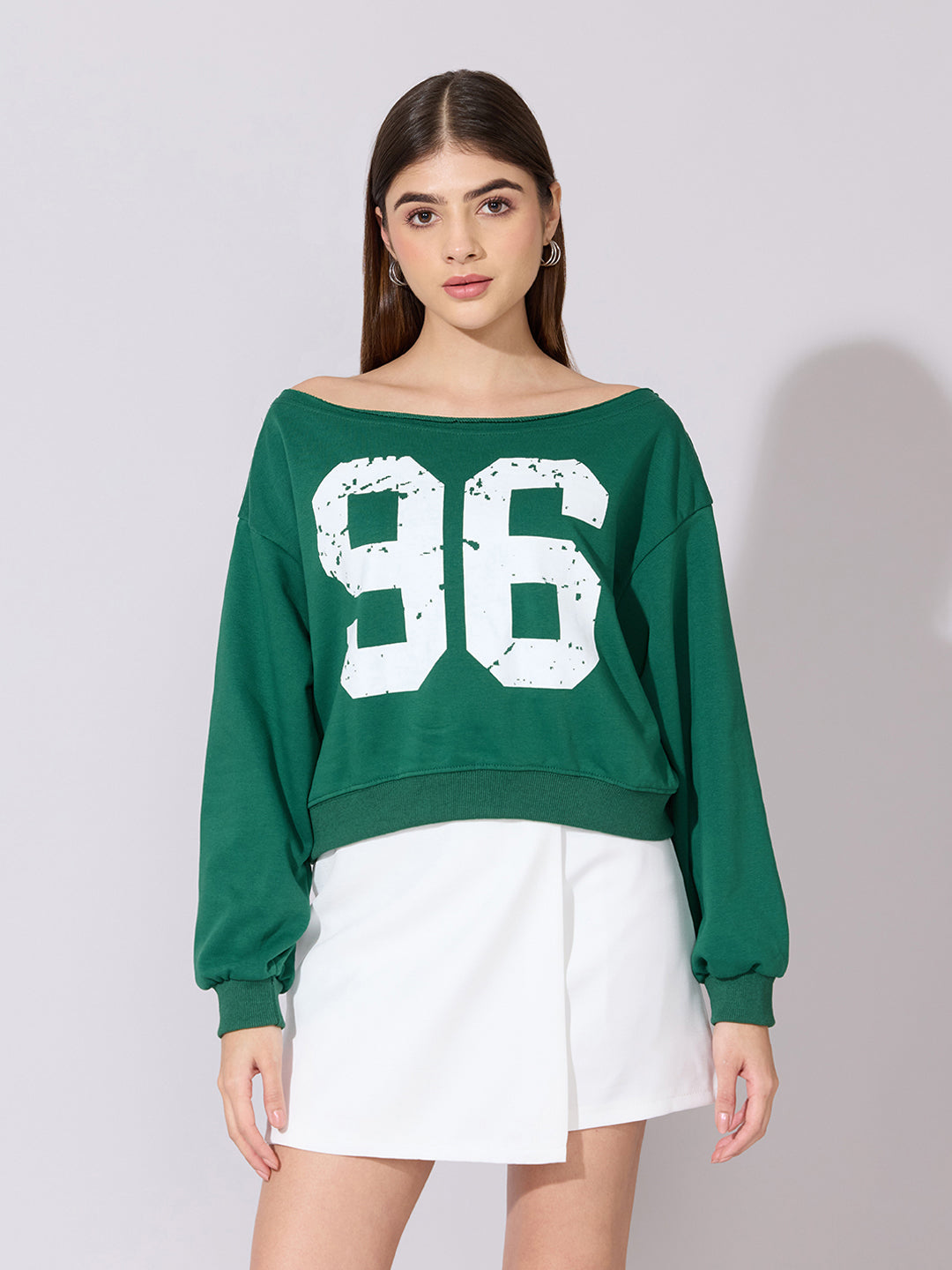 Women's Graphic Printed Green Off-Shoulder Top