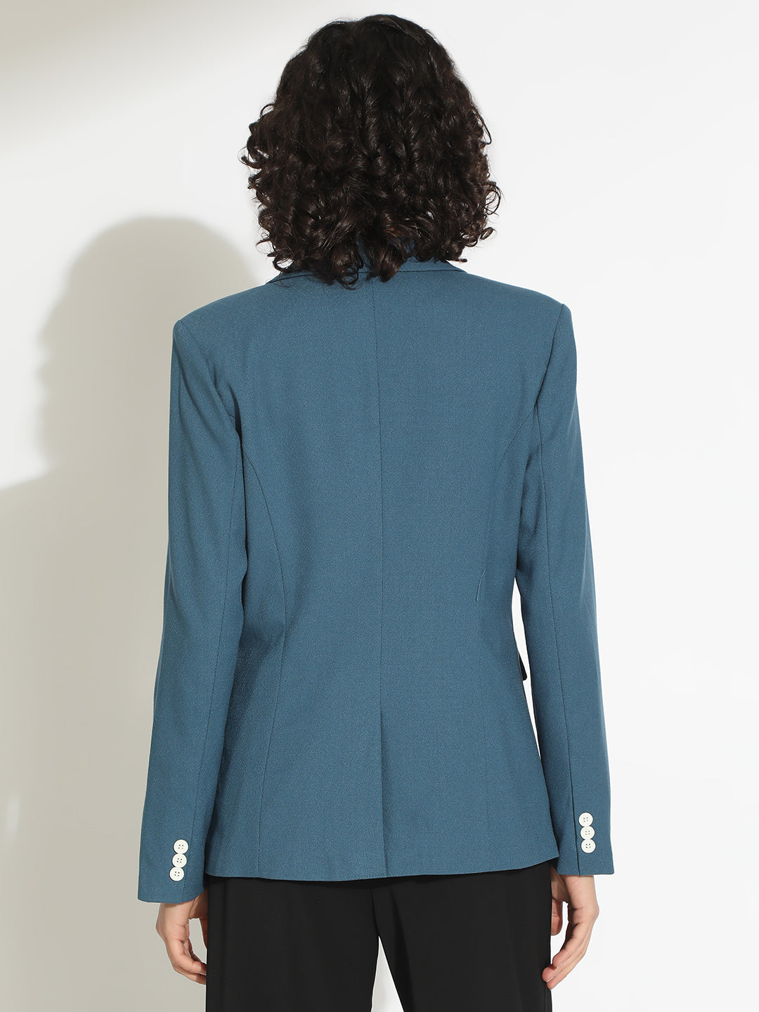 Women's Blue Single-Breasted Blazer with Notch Lapel