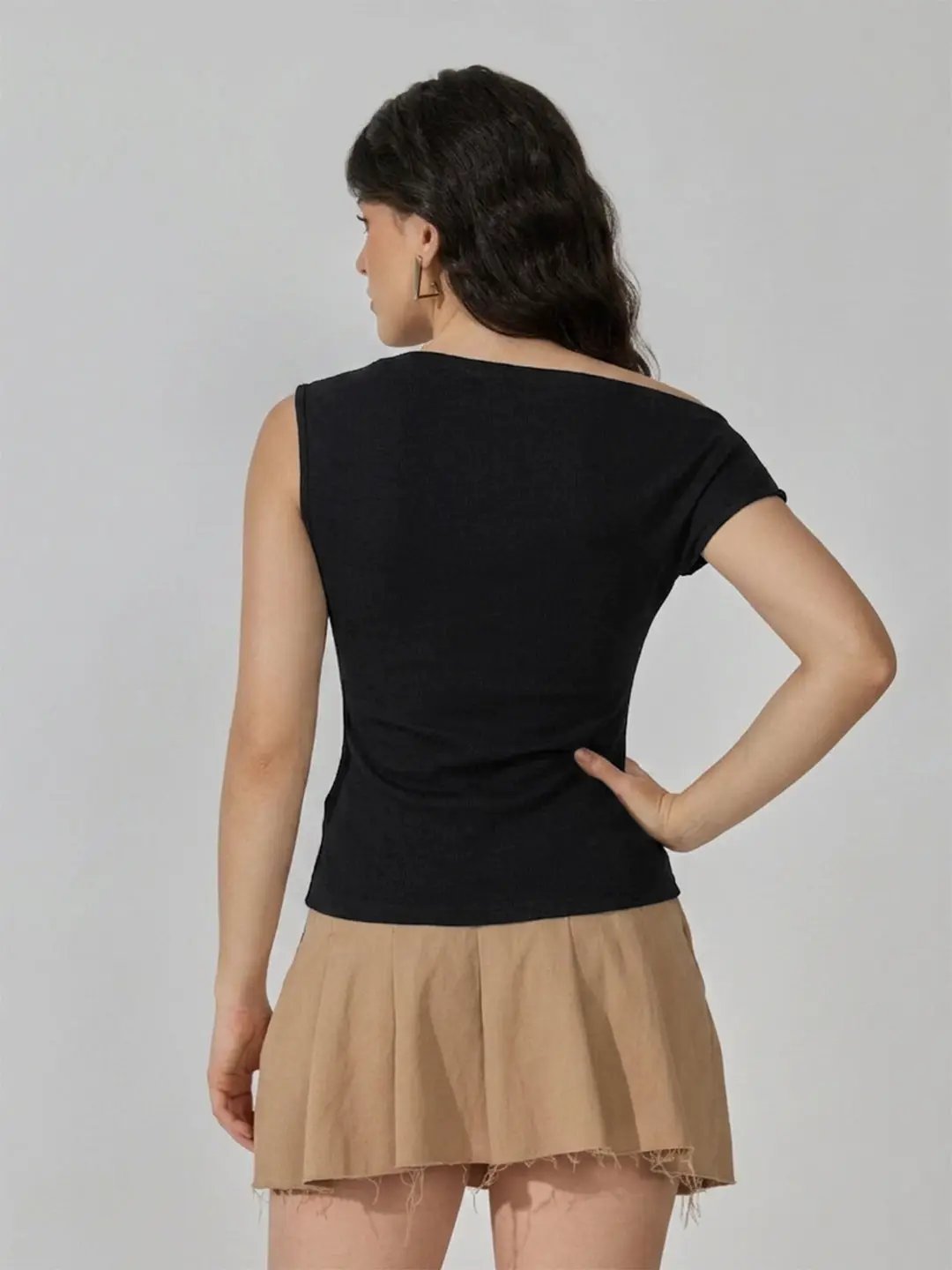 Women's Black Asymmetric Boat Neck Top - from SHOWOFFFF