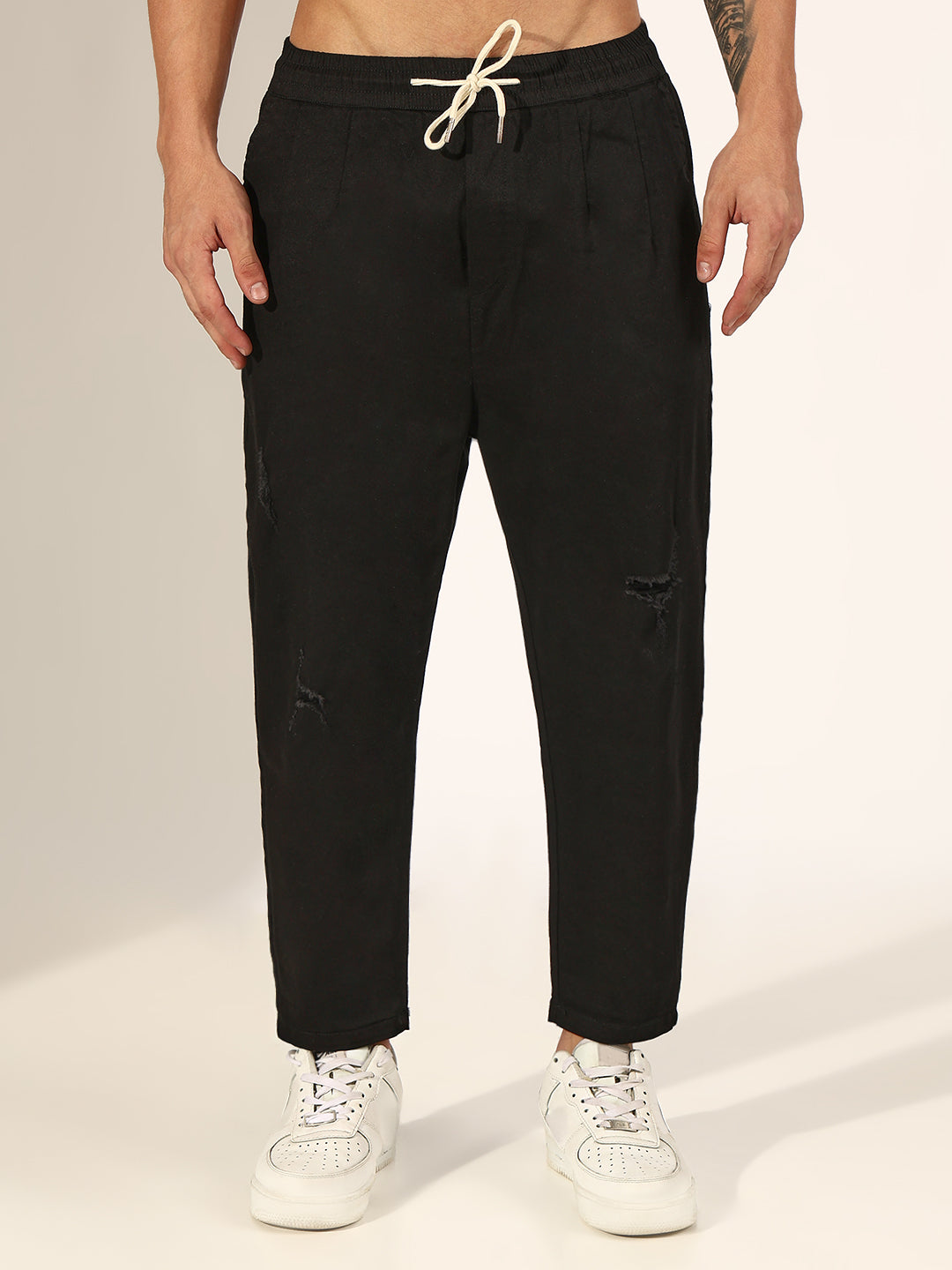 Men's Distressed Black Relaxed Fit Trousers