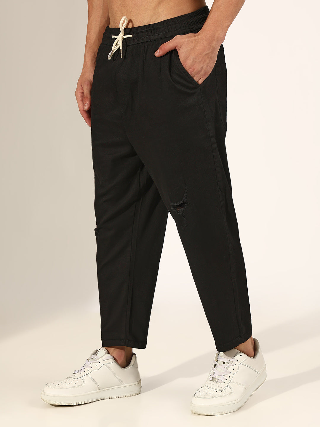 Men's Distressed Black Relaxed Fit Trousers
