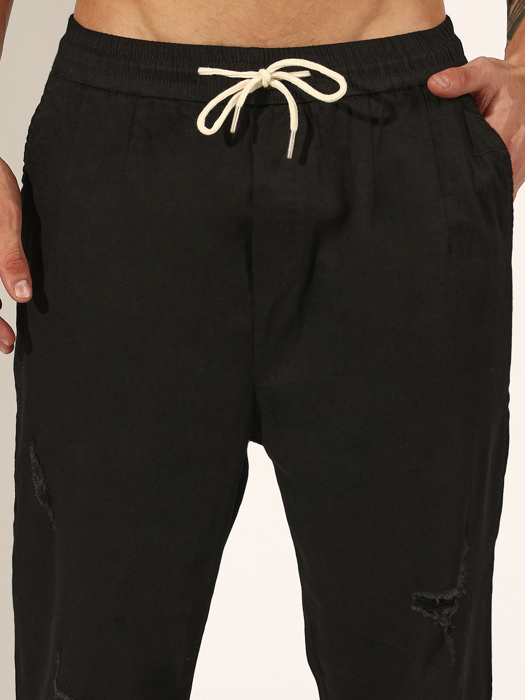 Men's Distressed Black Relaxed Fit Trousers