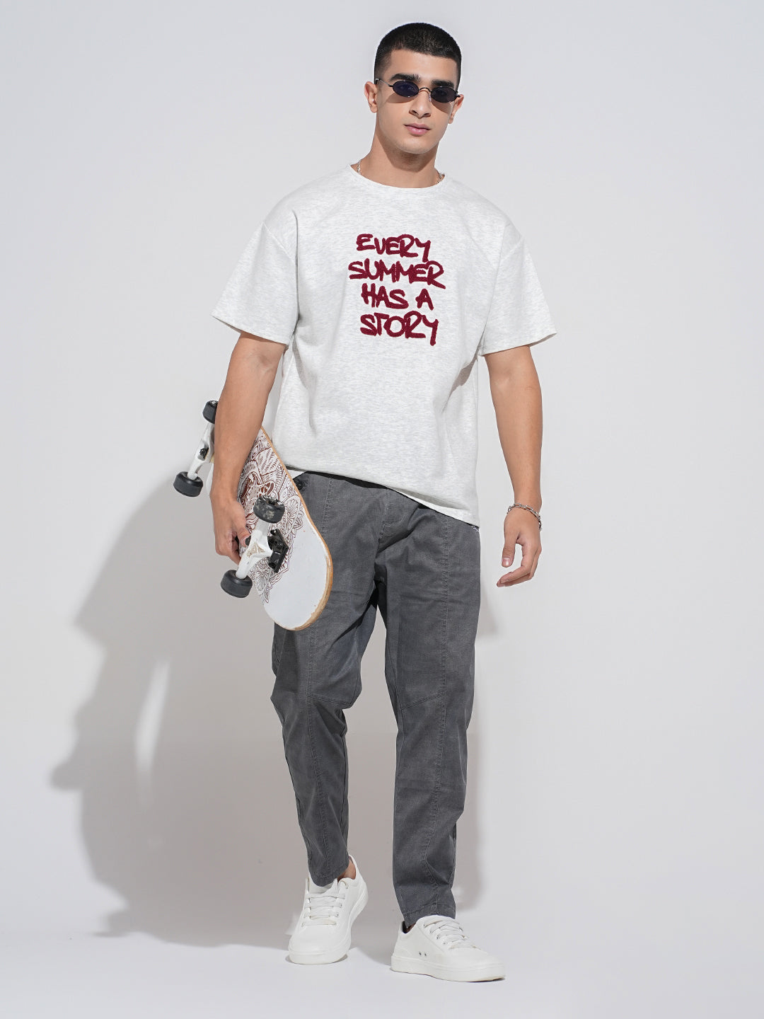 Men's Typography Print Grey Short Sleeves Round Neck Relaxed Fit T-Shirt