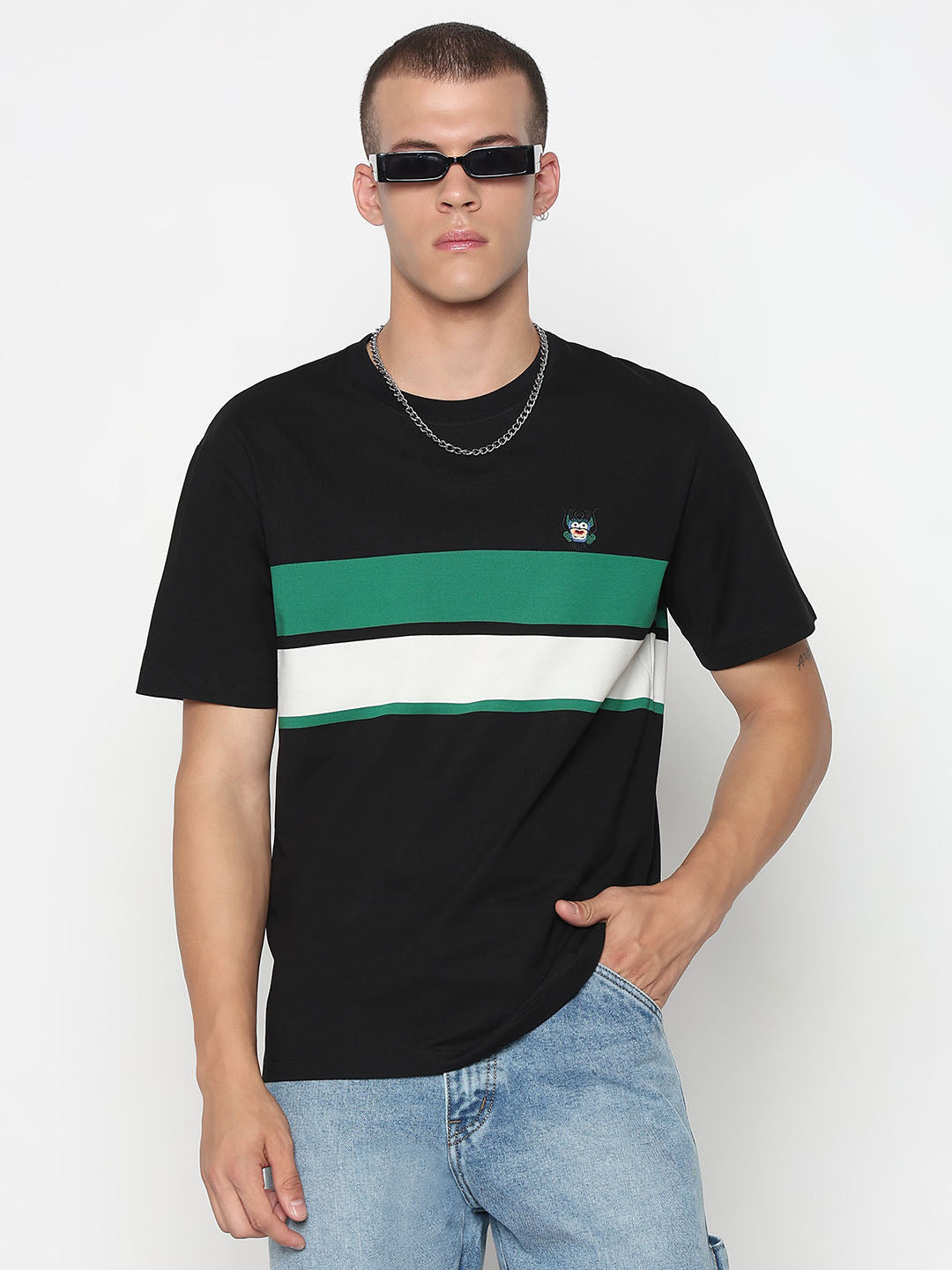 Men's Striped Black Regular Fit T-Shirt