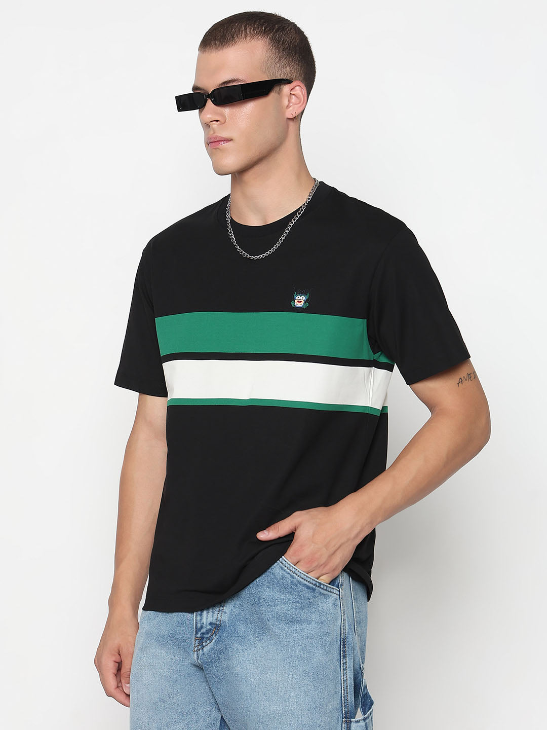 Men's Striped Black Regular Fit T-Shirt