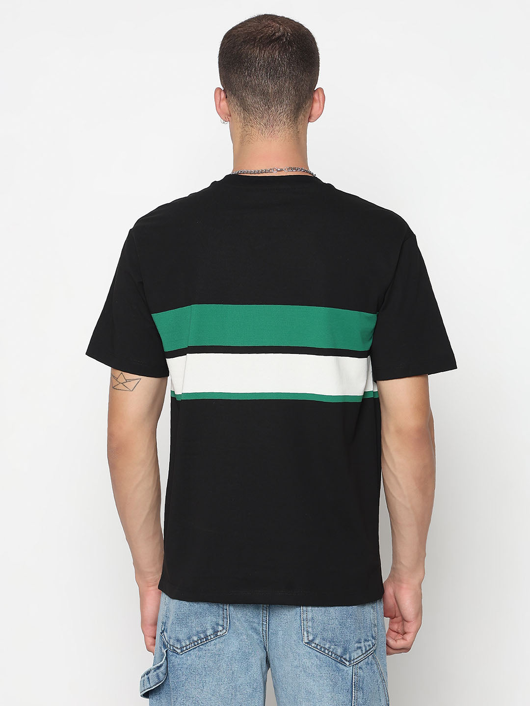 Men's Striped Black Regular Fit T-Shirt