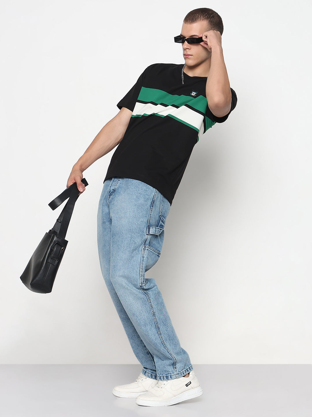 Men's Striped Black Regular Fit T-Shirt