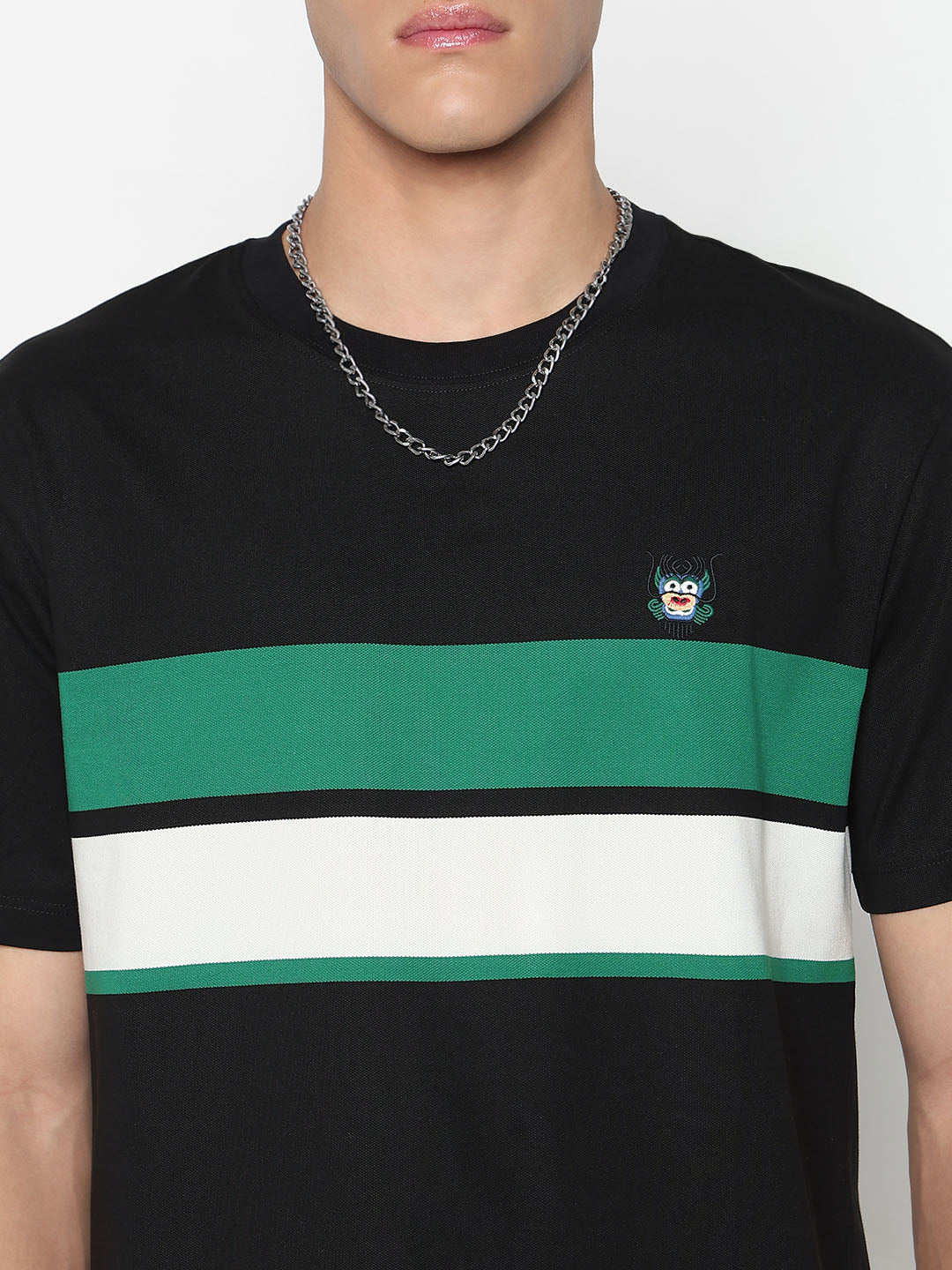 Men's Striped Black Regular Fit T-Shirt
