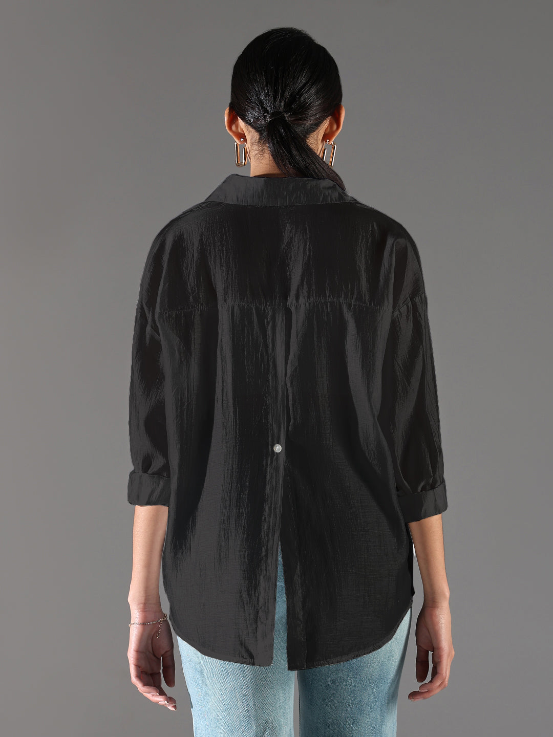 Women Black Solid Oversized Shirt