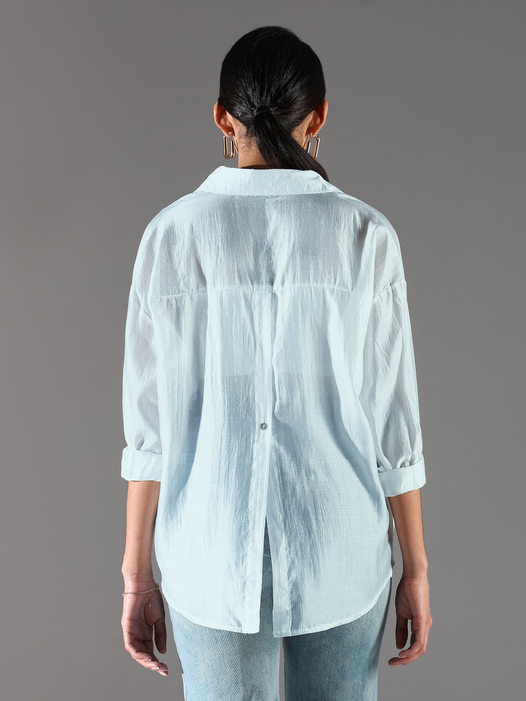 Women Blue Solid Oversized Shirt