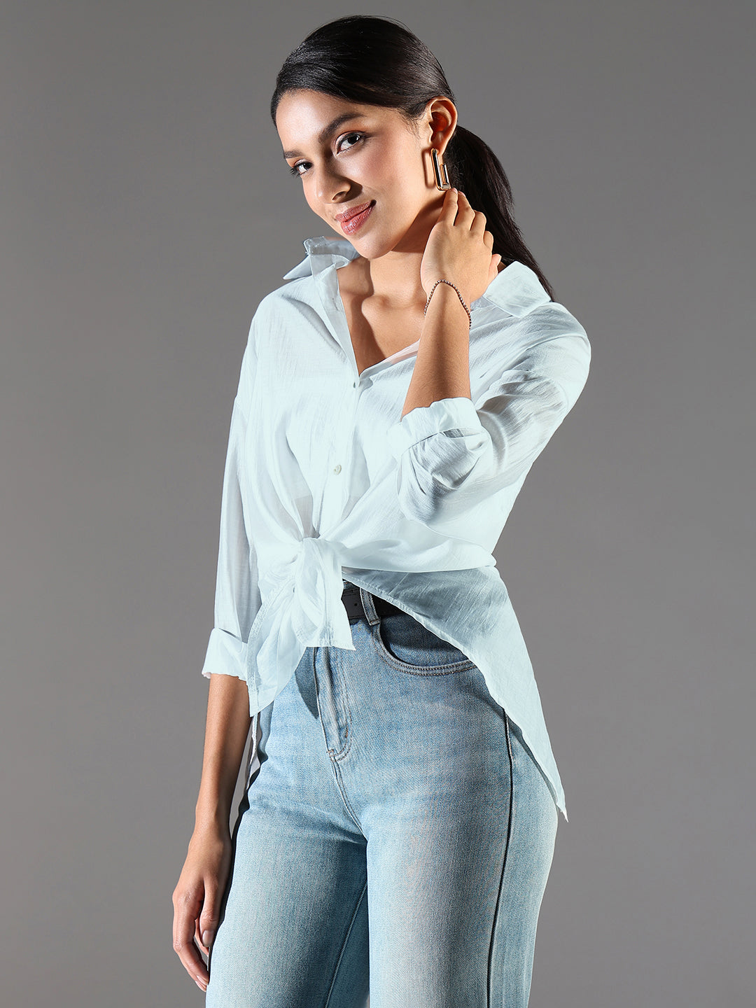 Women Blue Solid Oversized Shirt