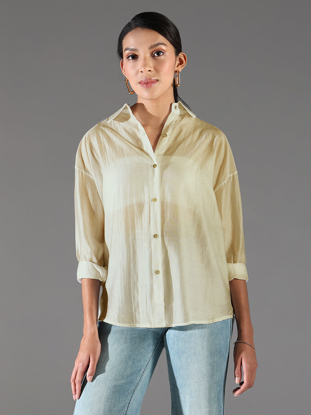 Women Green Solid Oversized Shirt