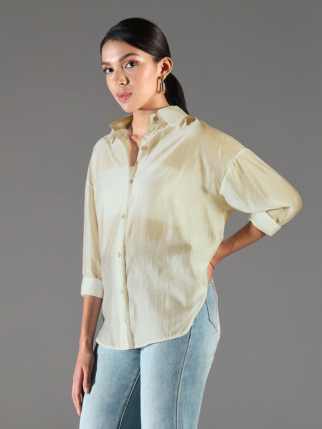 Women Green Solid Oversized Shirt