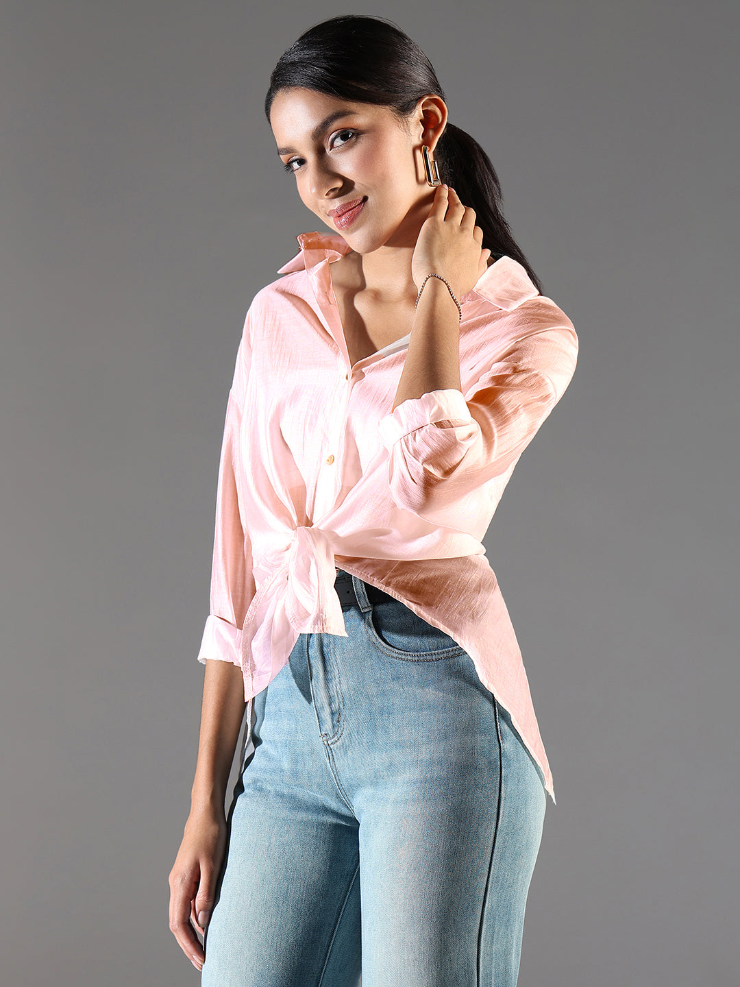 Women Peach Solid Oversized Shirt