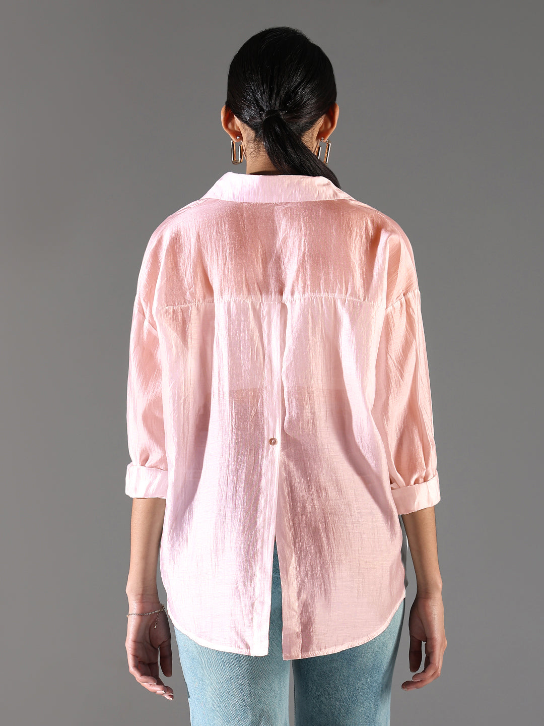 Women Peach Solid Oversized Shirt