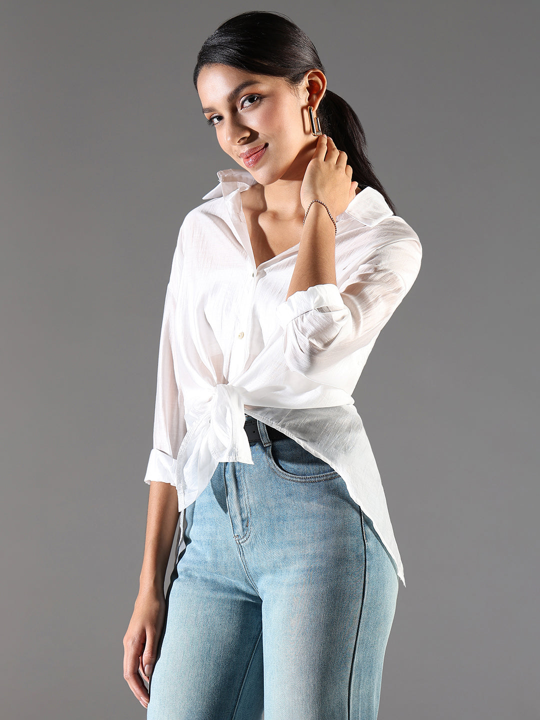 Women White Solid Oversized Shirt