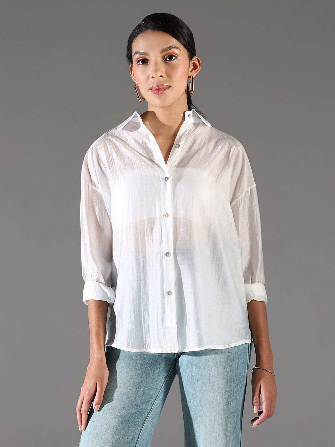 Women White Solid Oversized Shirt