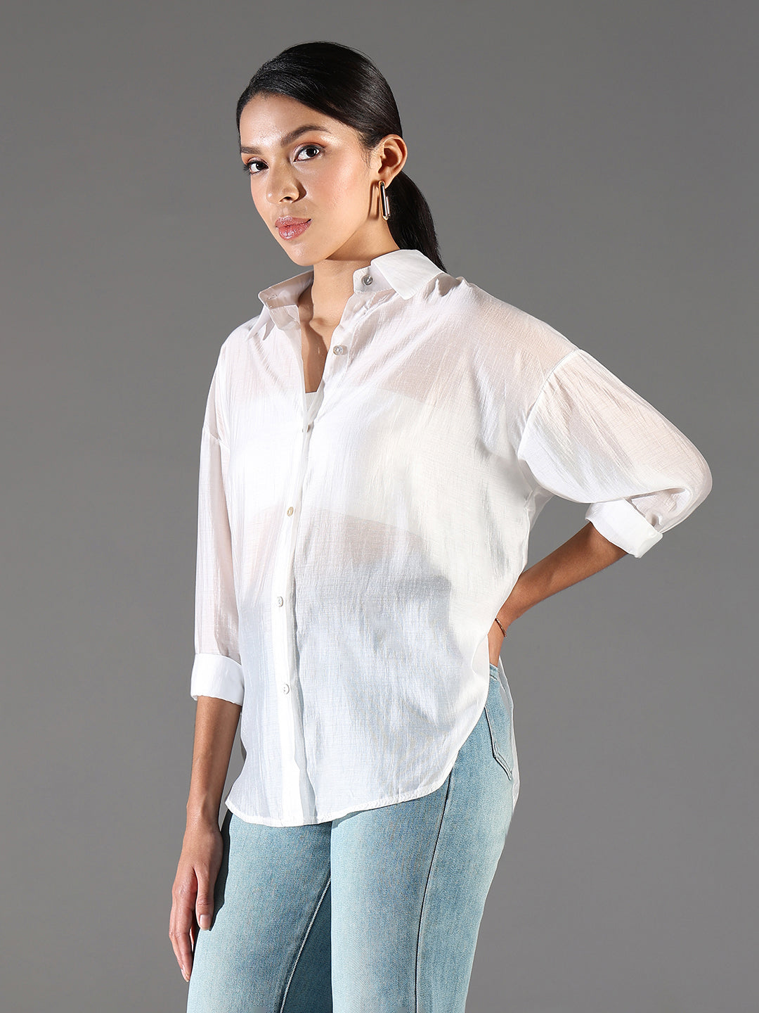 Women White Solid Oversized Shirt