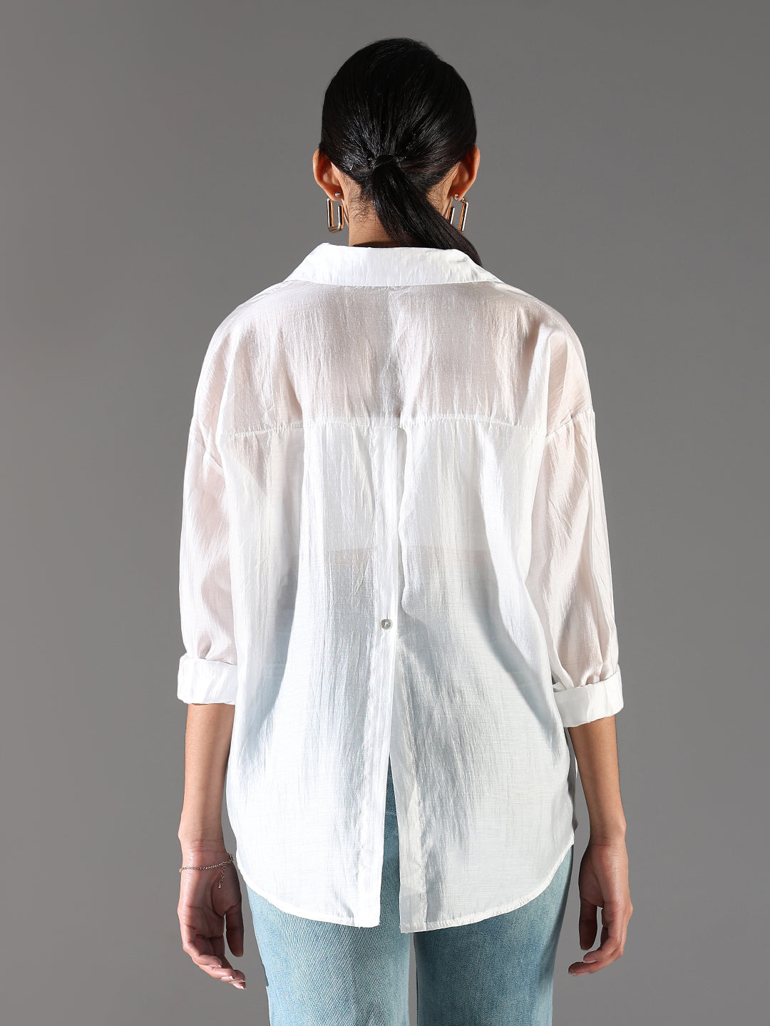 Women White Solid Oversized Shirt