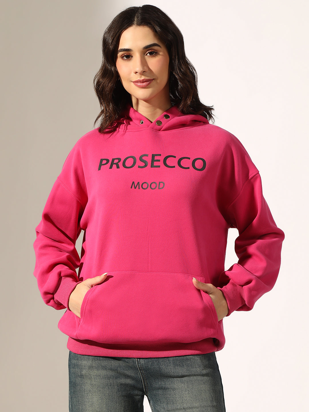 Women's Typography Pink Oversized Hoodie with Kangaroo Pocket