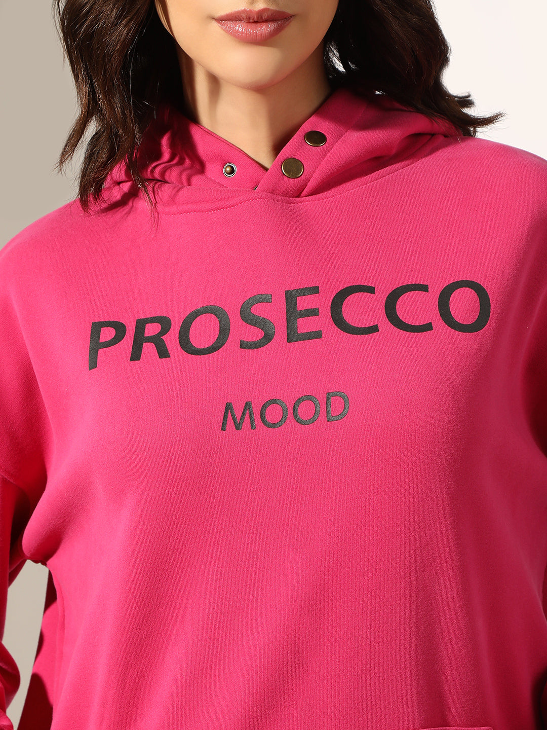 Women's Typography Pink Oversized Hoodie with Kangaroo Pocket