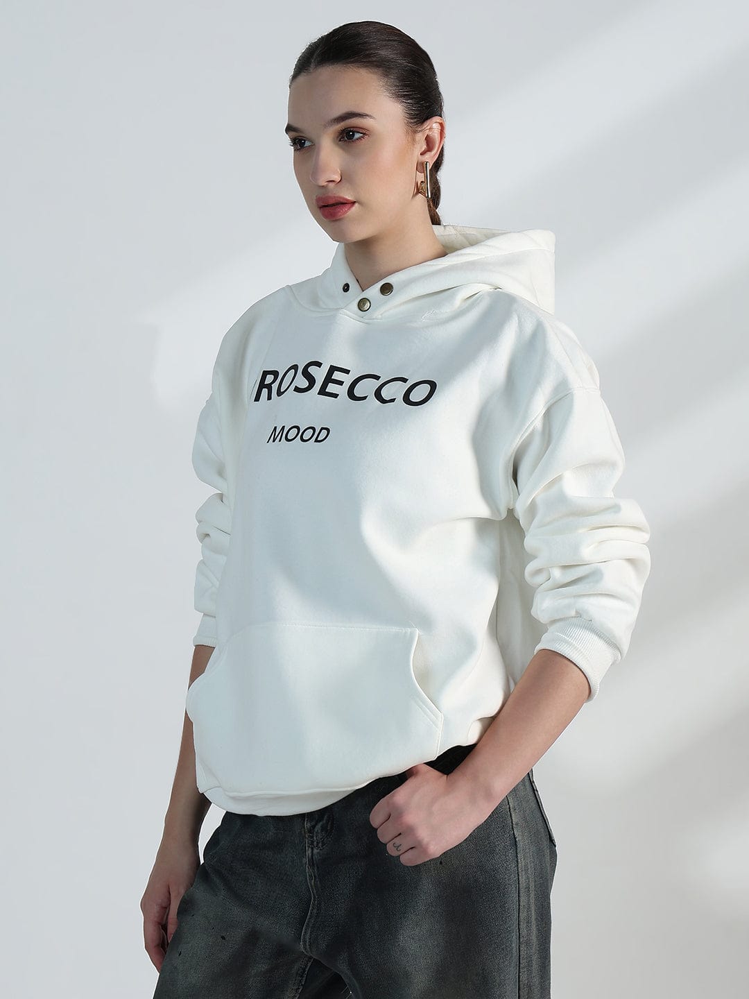 Women's Typography White Oversized Hoodie