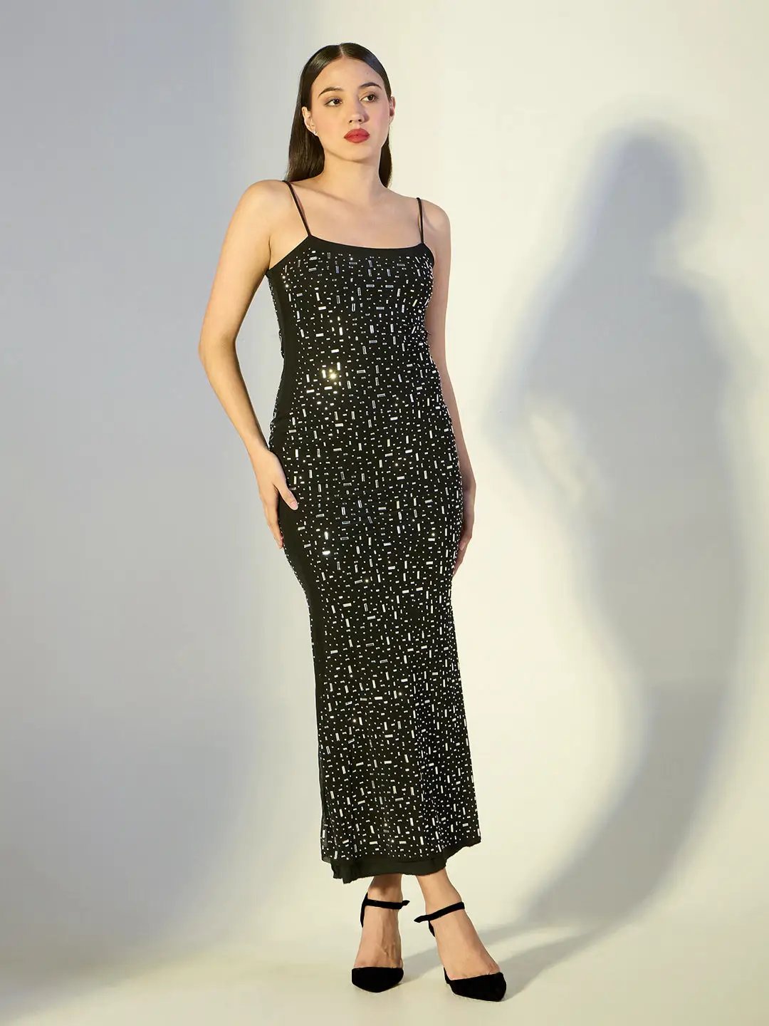 Shop Women's Sequin Black Maxi Slip Mesh Dress| Showoffff Shop Women's Sequin Black Maxi Slip Mesh Dress| Showoffff