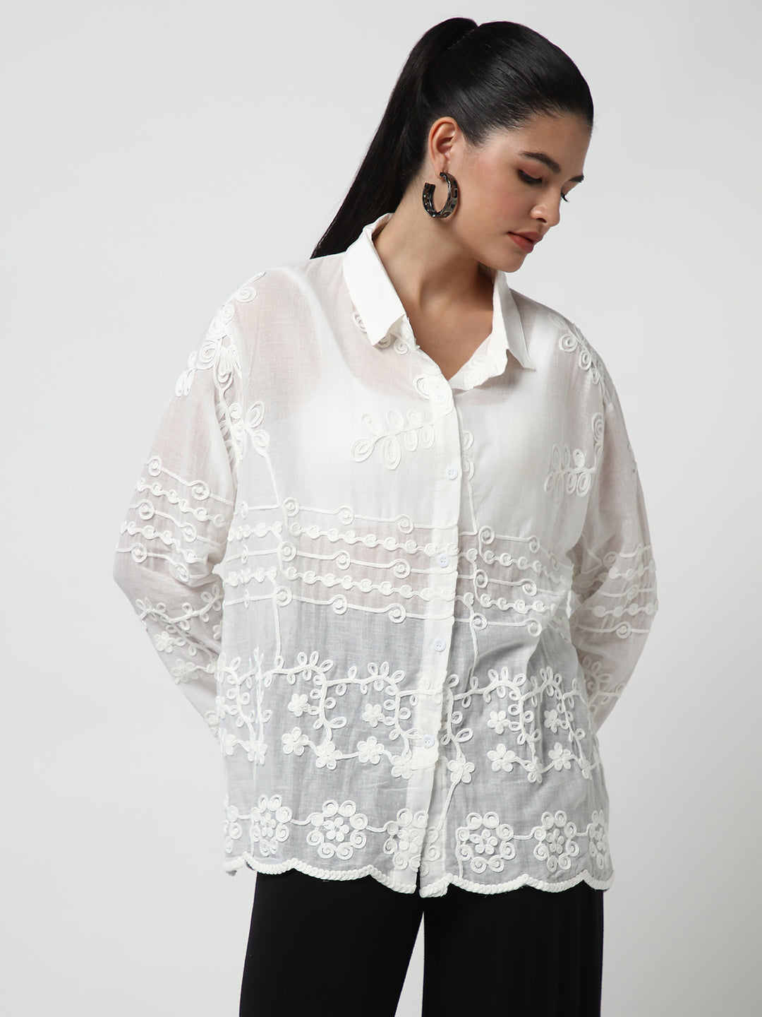 Women White Solid Shirt