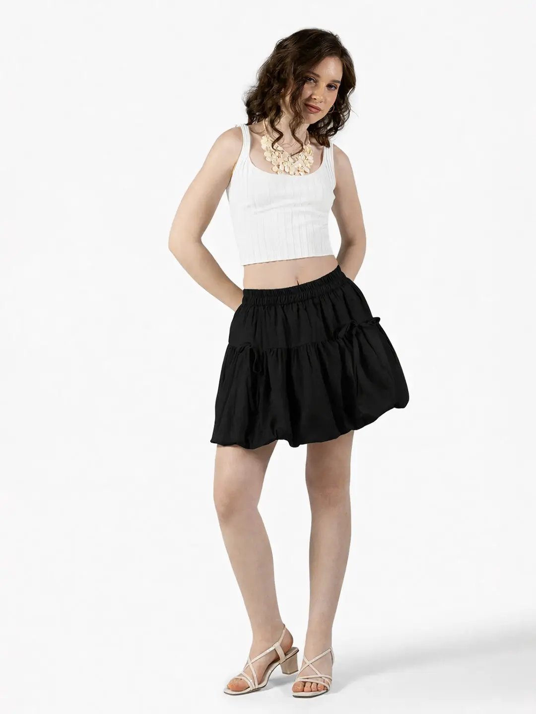 Women's Black Layered Ruffle Mini Skort