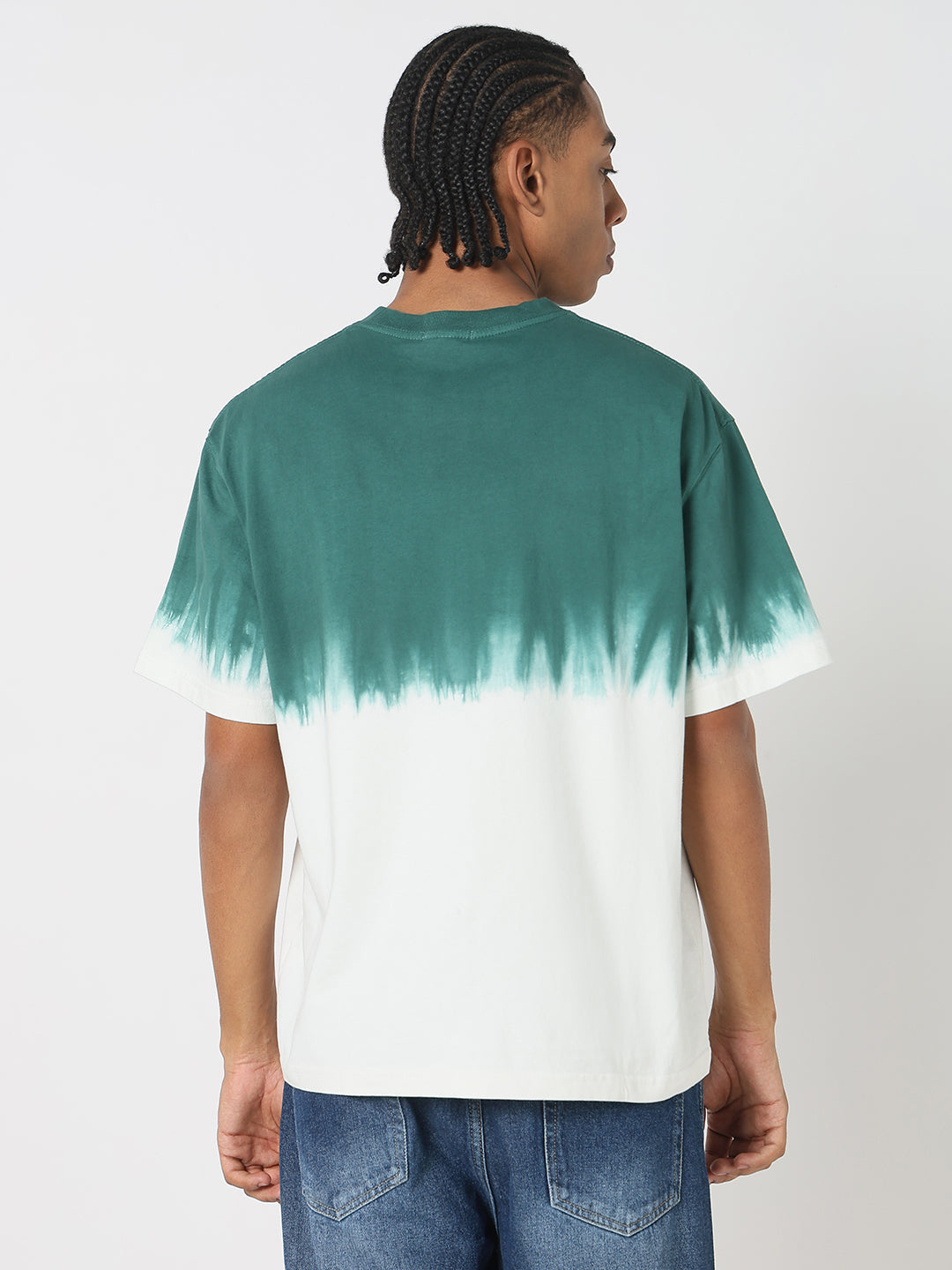 Men Casual Green & White Tie & Dye T-Shirt