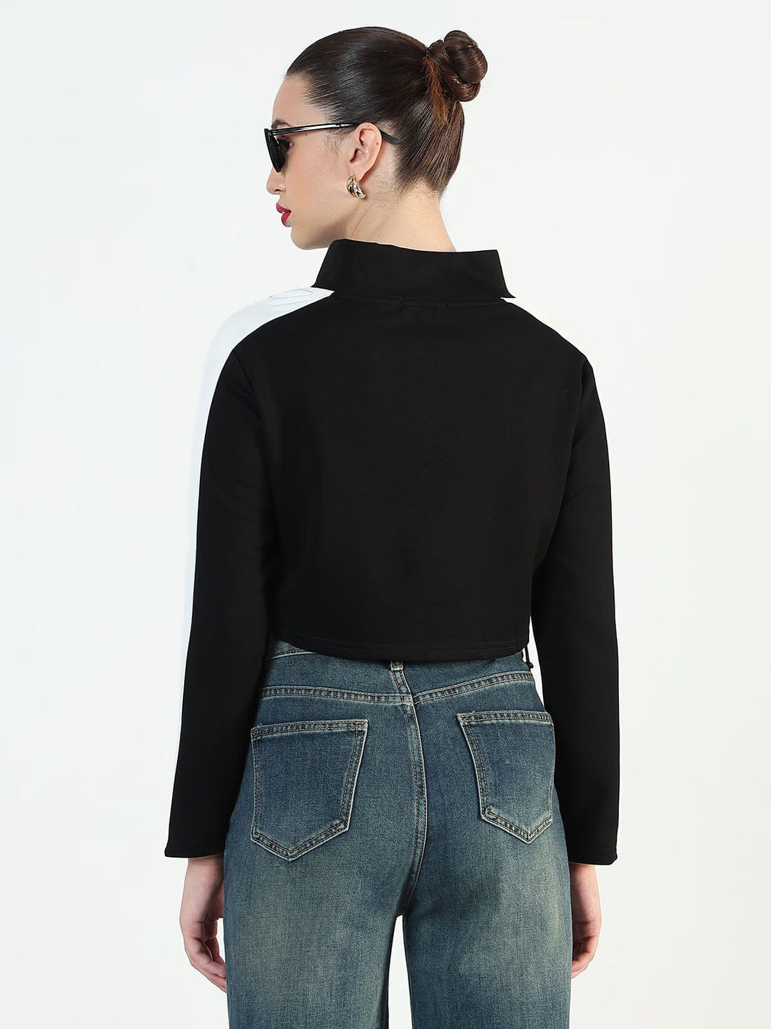 Women's Colourblocked Black High-Low Short Top