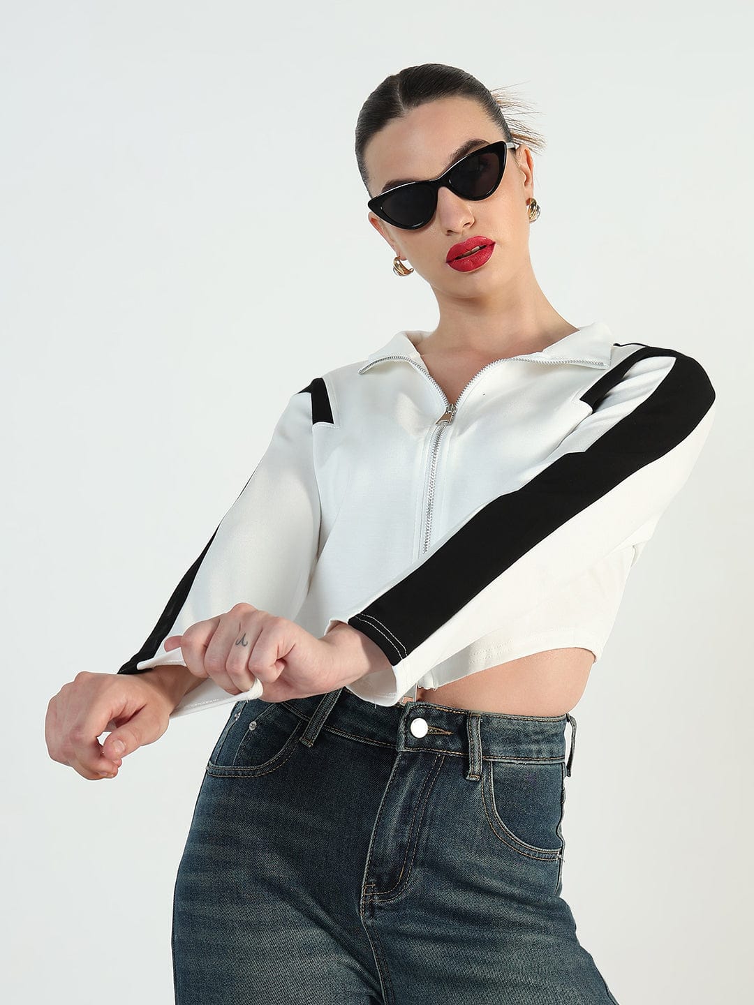 Women's Colourblocked White High-Low Short Top