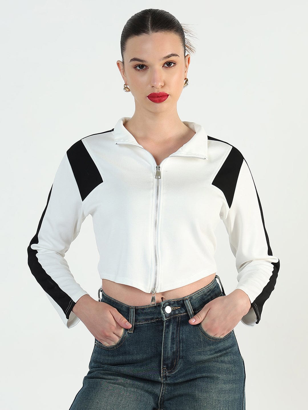 Women's Colourblocked White High-Low Short Top