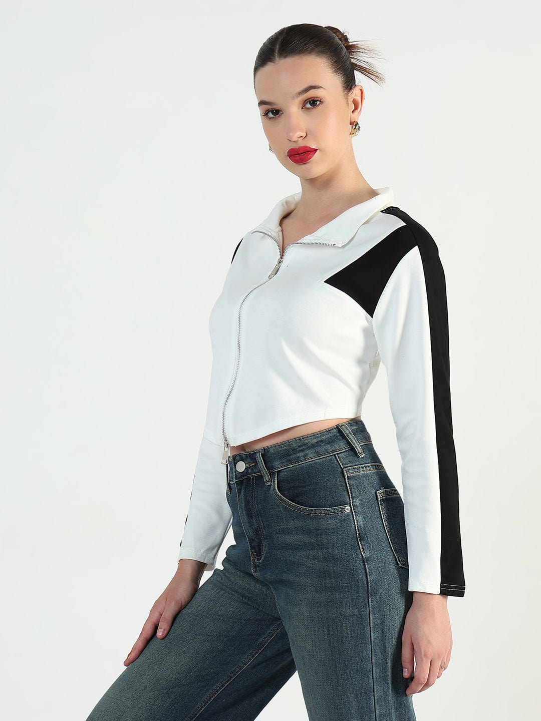 Women's Colourblocked White High-Low Short Top