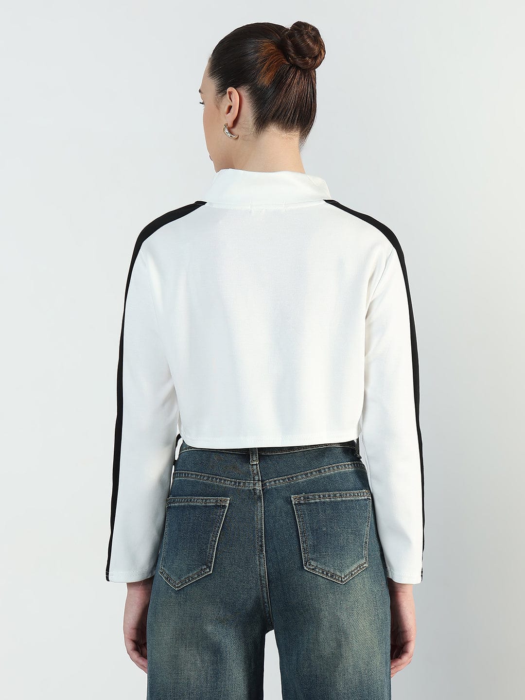 Women's Colourblocked White High-Low Short Top