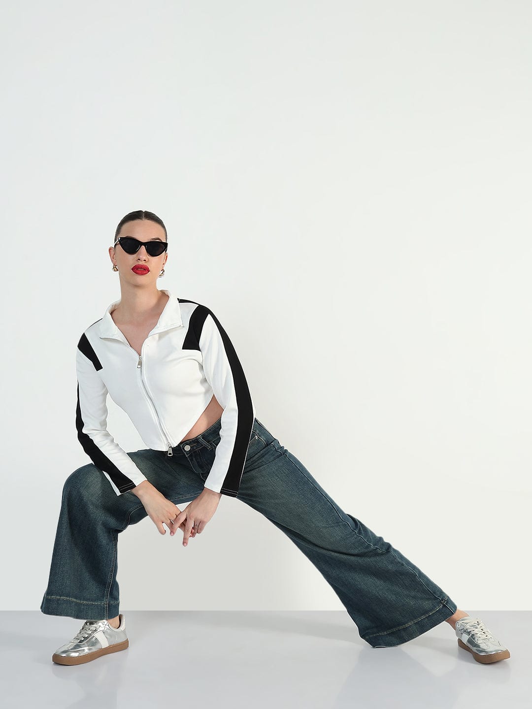 Women's Colourblocked White High-Low Short Top