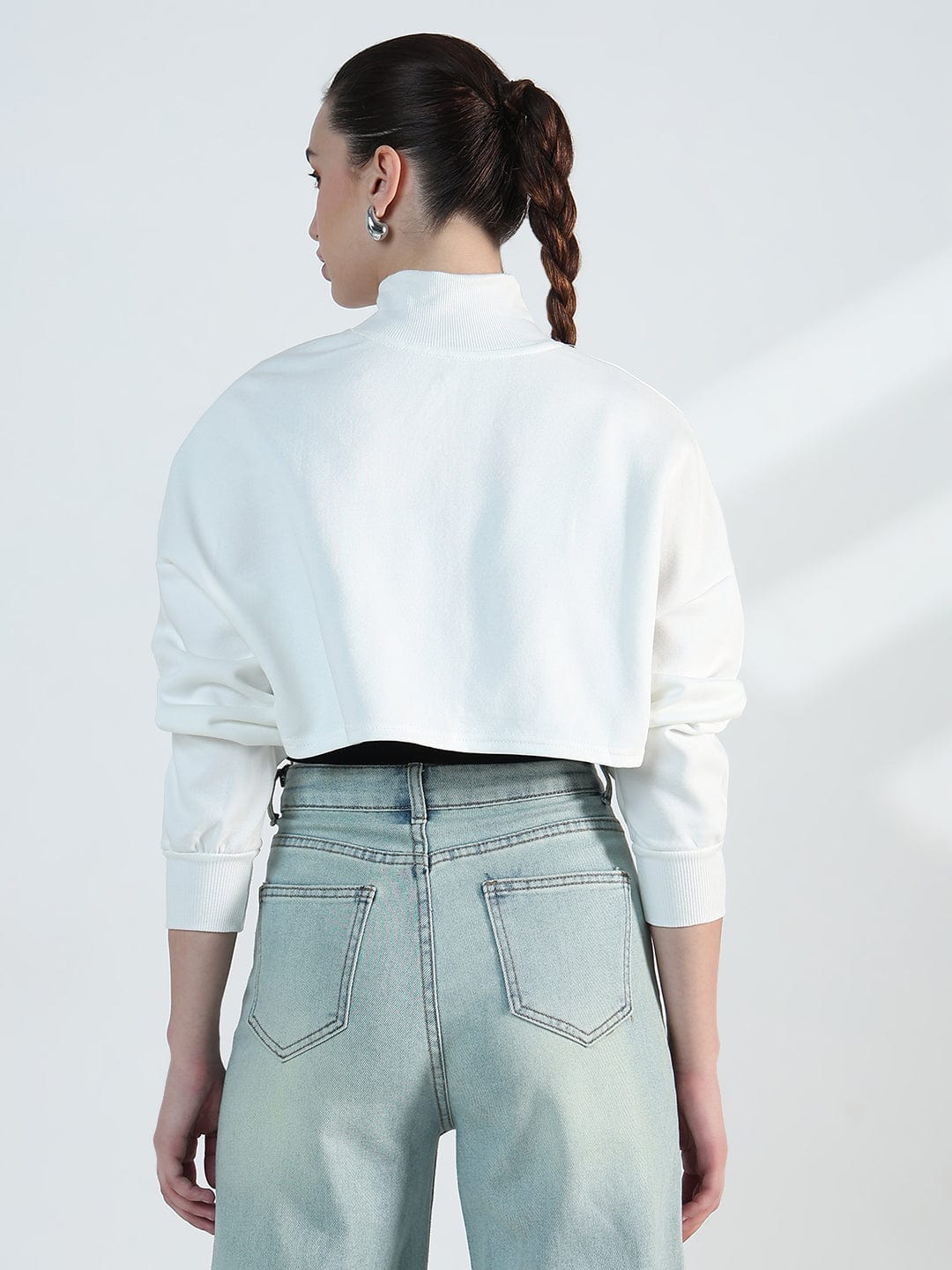 Women's White Zip up Cropped Sweatshirt with Tank Top