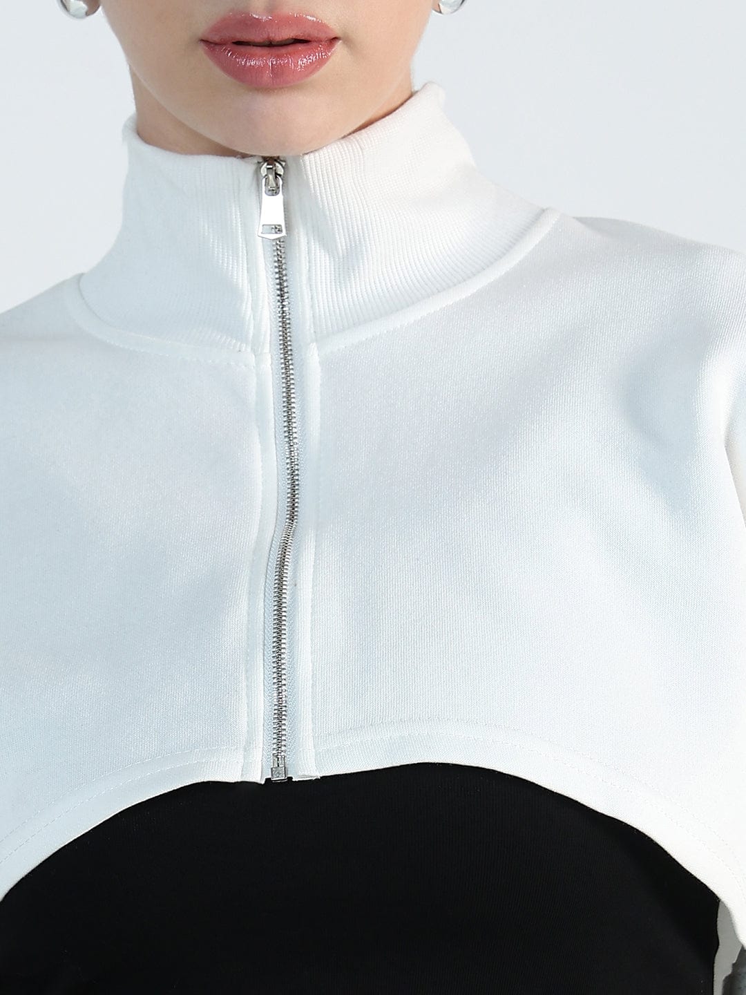 Women's White Zip up Cropped Sweatshirt with Tank Top