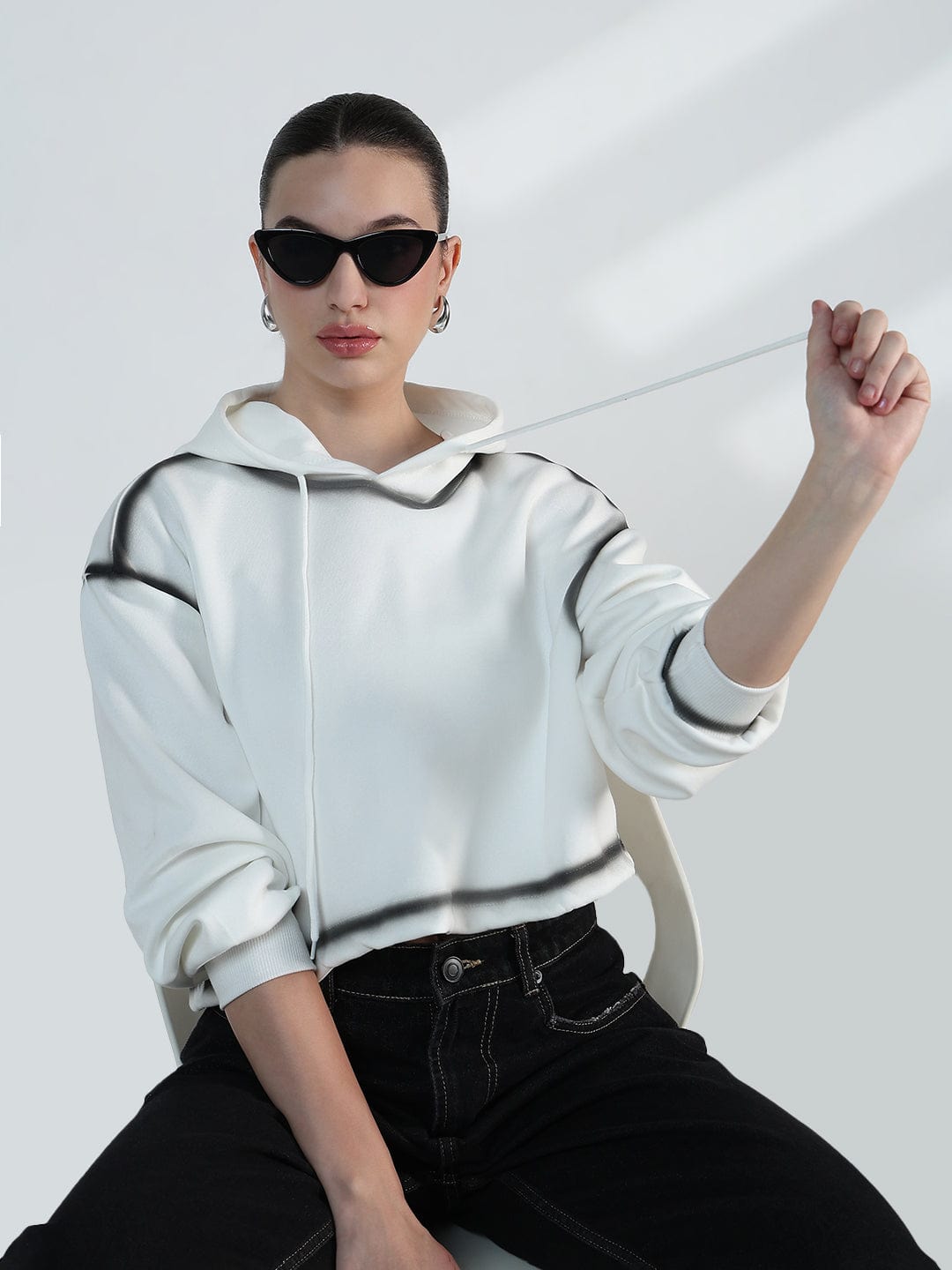 Women's White Oversized Hooded Sweatshirt