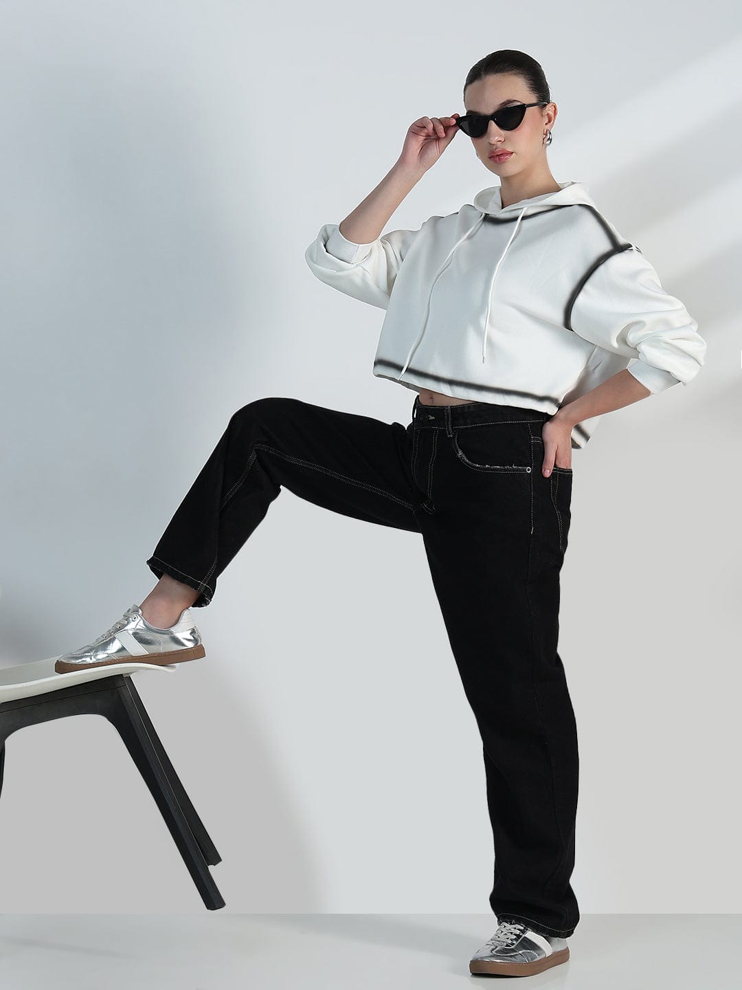 Women's White Oversized Hooded Sweatshirt