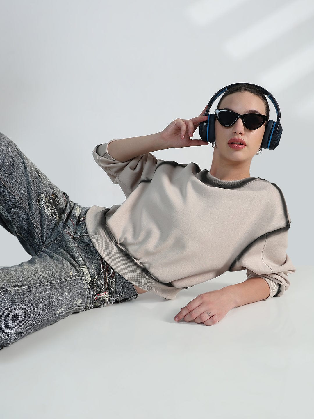 Women's Beige Oversized Short Top