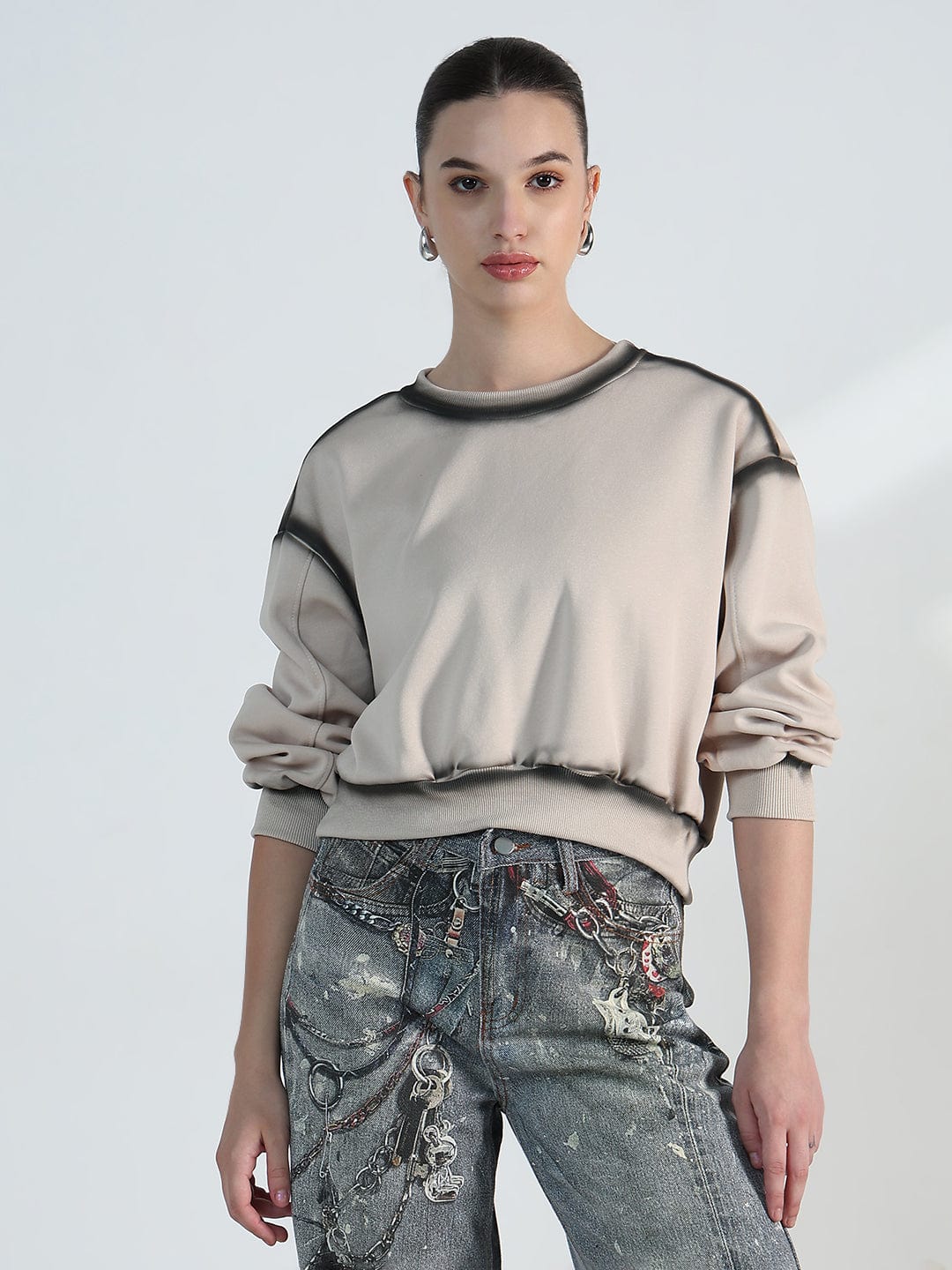 Women's Beige Oversized Short Top