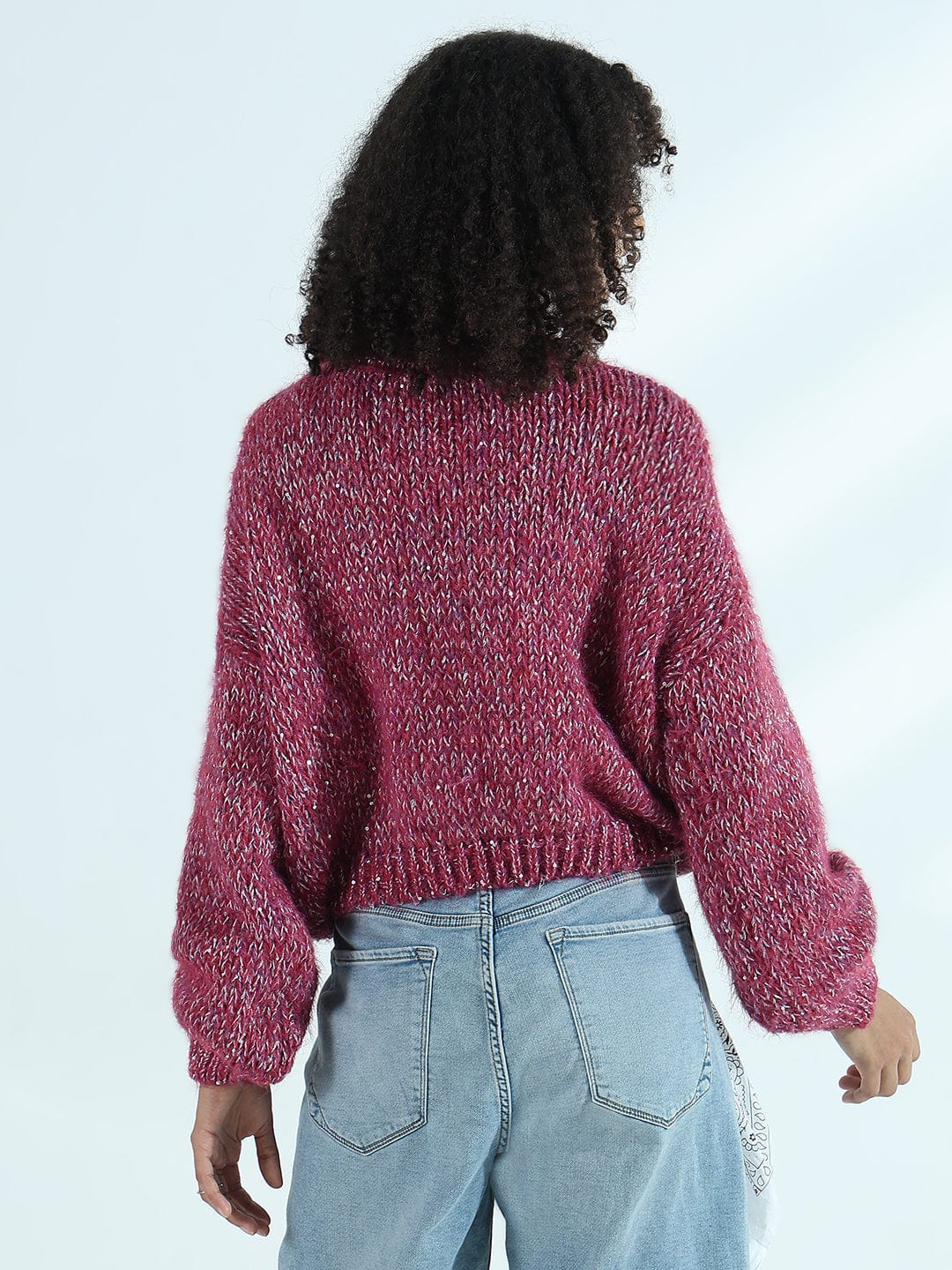 Women's Pink Oversized Sweater with Silver Detail