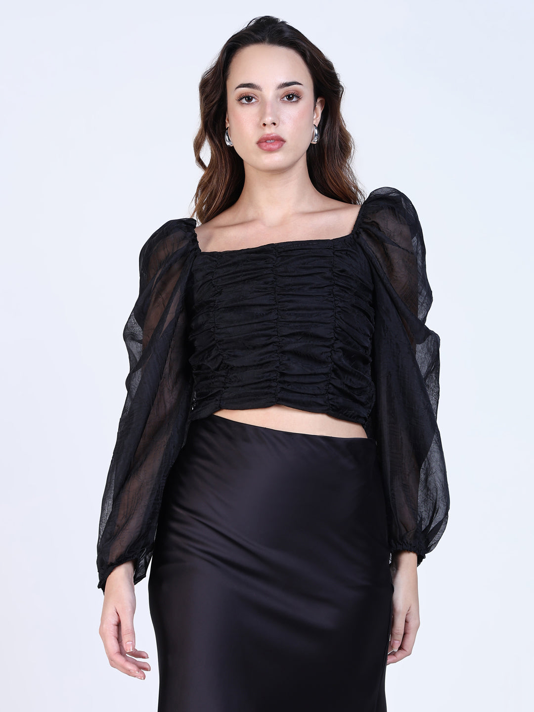 Women Black Solid Crop Top