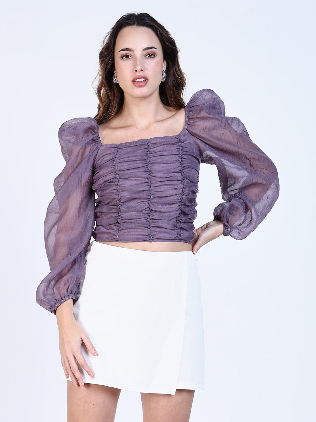 Women Purple Solid Crop Top